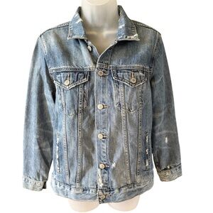 Lucky Brand Women’s Distressed Denim Jean Jacket Medium Casual Faded 100% Cotton